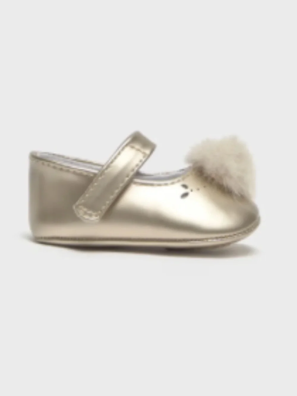 Mayoral Newborn Girl Gold Pom Pom Mary Janes Sizes:(6-9M)